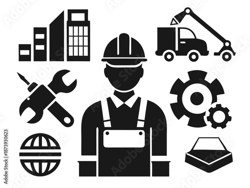 Monochrome Labor and Industrial Worker Icons - Set of 6