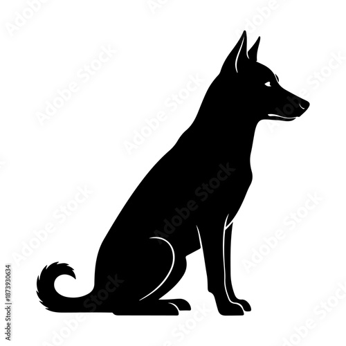 Silhouette of a dog sitting patiently on a white background Vector