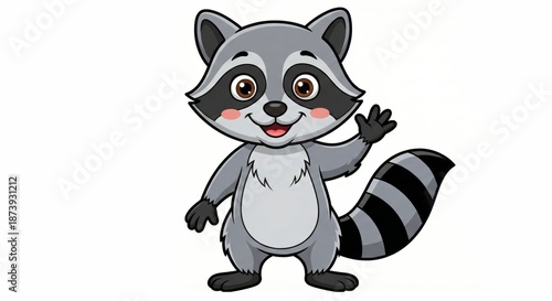A cheerful cartoon raccoon with its distinctive masked face waves, inviting viewers into a world of playfulness and adventure.