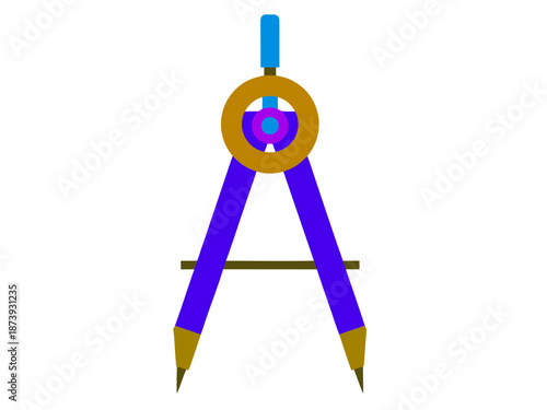 Vector illustration of a geometric compass tool with a brass and purple finish, perfect for technical drawings and educational materials