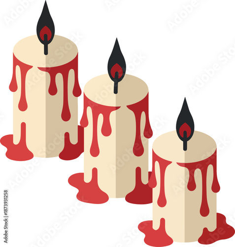 Three Horror Bloody Dripping Candles Isometric Vector Graphic