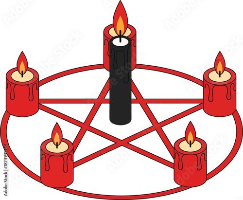 Pentagram Ritual Candles Occult Symbolism Vector Illustration