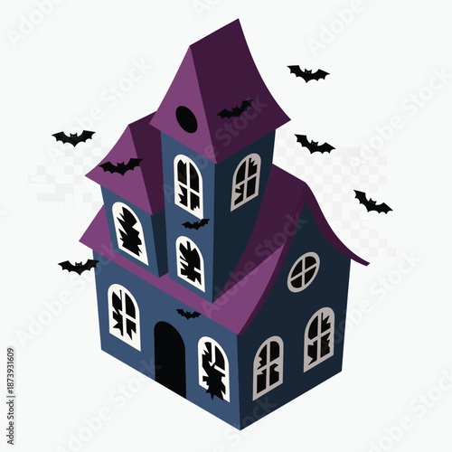 Spooky Isometric Haunted Mansion Halloween Vector Illustration