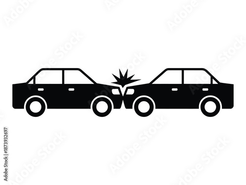 Car Accident Collision Icon with Two Vehicles Crash Silhouette Vector