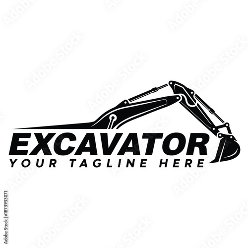 Excavator Construction Logo with Heavy Equipment Silhouette
