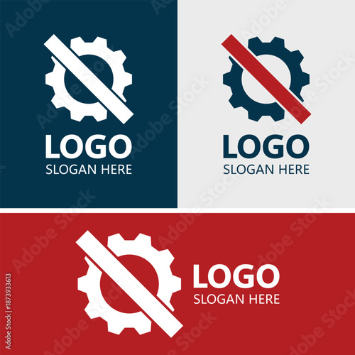 Modern Mechanical Gear Logo with Dynamic Slash Element