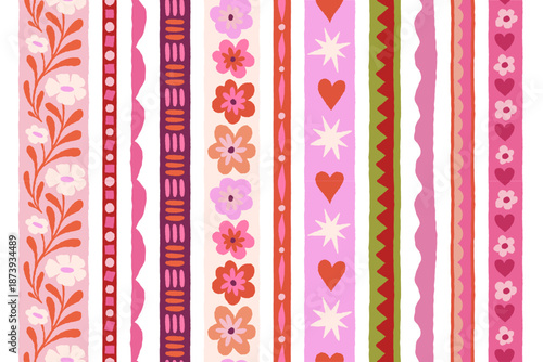 Vector set of seamless  borders and frames, abstract hand-drawn quirky doodles,  love theme and Valentine's day decorative elements