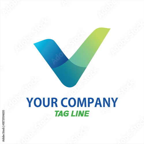 A flowing, organic letter V shaped like a checkmark with vibrant blue and green gradients.