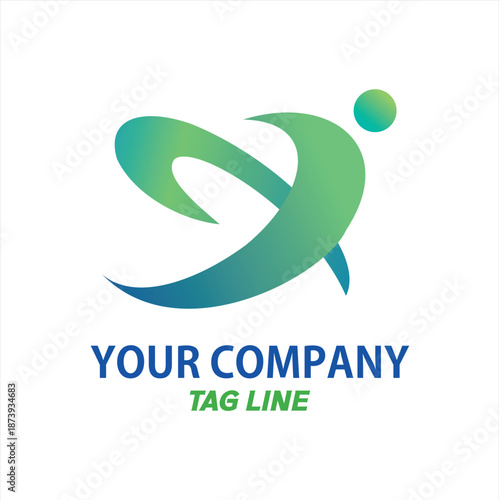 A dynamic, fluid human figure in motion, forming an abstract X shape with green gradients.