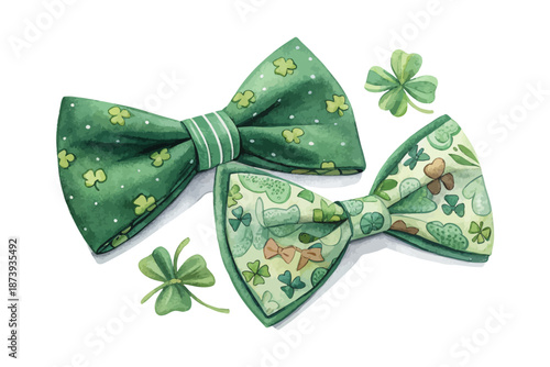 Irish Green Bow Tie Watercolor Art, St. Patrick’s Day Celebration Accessory Isolated on White