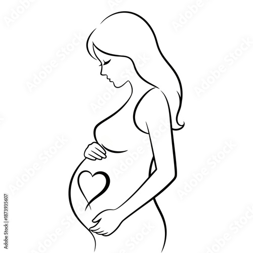 Pregnant woman holding her belly with a heart