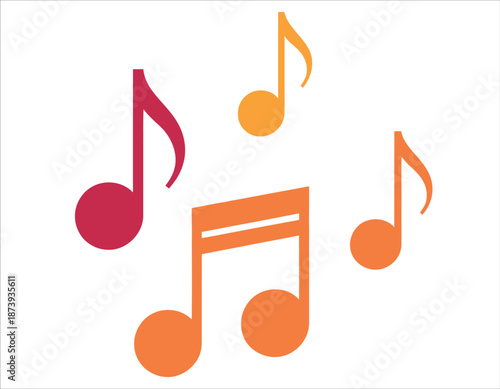 Vibrant colorful music notes on white background vector illustration.