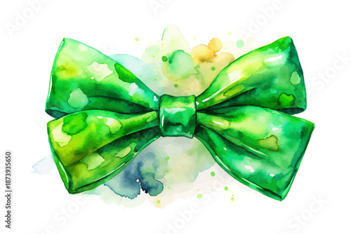 Green Bow Tie Watercolor, St. Patrick’s Day Party Element Isolated on White
