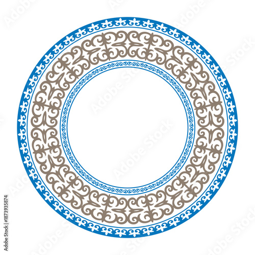 Oriental round frame with arabesques. Geometric Islamic Seamless Pattern. Kazakh national ornament. Detail and element for design and postcards, Sandblasting, ceramic, patchwork, Borders and frames.