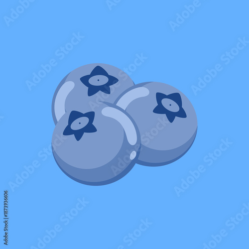 Illustration of three blueberries with blue background