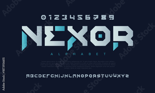 Abstract digital technology logo font alphabet. Minimal modern urban fonts for logo, brand etc. Typography typeface uppercase lowercase and number. vector illustration