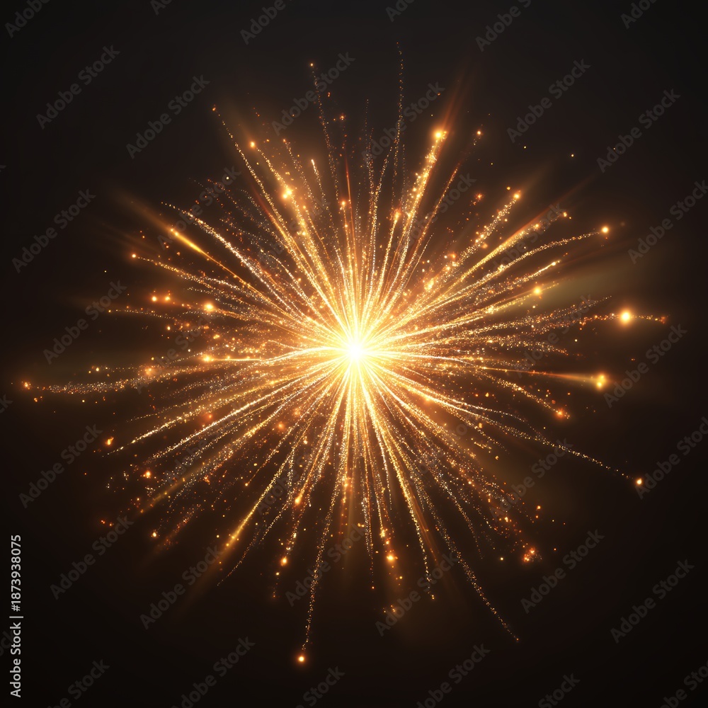 Fototapeta premium a single burst of golden fireworks against black