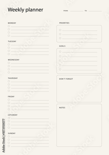 Weekly Planner template editable minimal beige