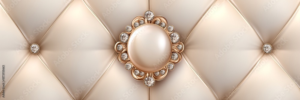 Fototapeta premium Luxurious Quilted Cream Fabric with Crystal Tufting, Elegant Texture for Upholstery and Decor