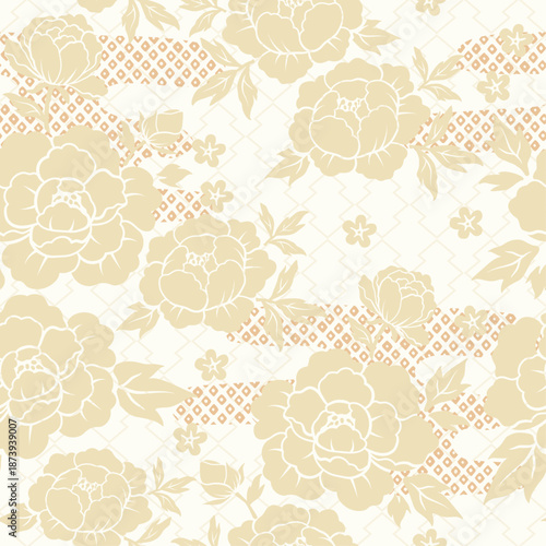 Elegant peony flowers seamless pattern, Vintage japanese and chinese floral pattern.	