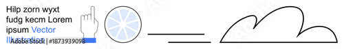 Decision-making, communication, cloud computing, automation, data storage, problem-solving. A finger points to a rotating disc leading to a cloud shape. Decision-making and cloud computing concepts