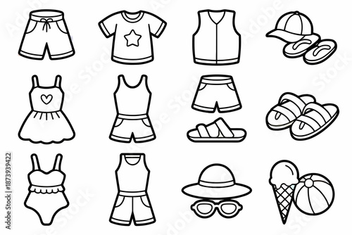 Summer Clothing and Accessories Coloring Page for Kids