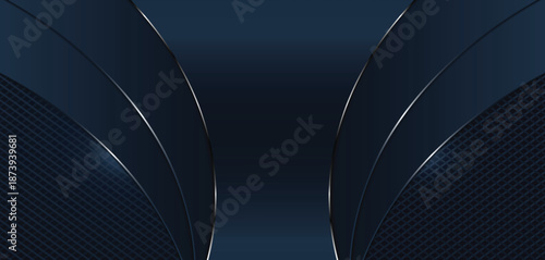 Abstract dark blue background with metallic accents and grid texture vector illustration.