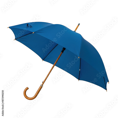 Single blue umbrella isolated on white background