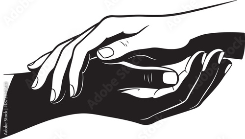 Hands holding and supporting each other in black and white