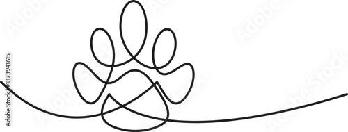 Abstract single line art modern illustration of a puppy paw print
