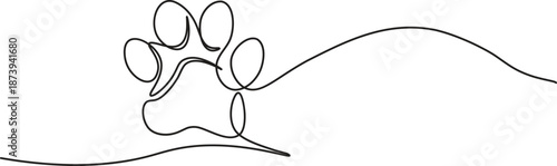 Single continuous line art minimal illustration of a canine paw print on a line