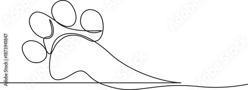 Modern single line illustration clean outline style stylized dog paw print for pet shop branding