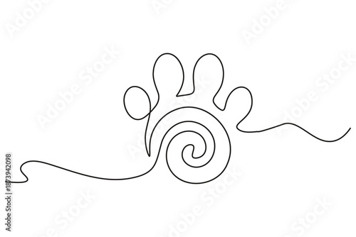 Single continuous line art minimal illustration dog paw with spiral detail