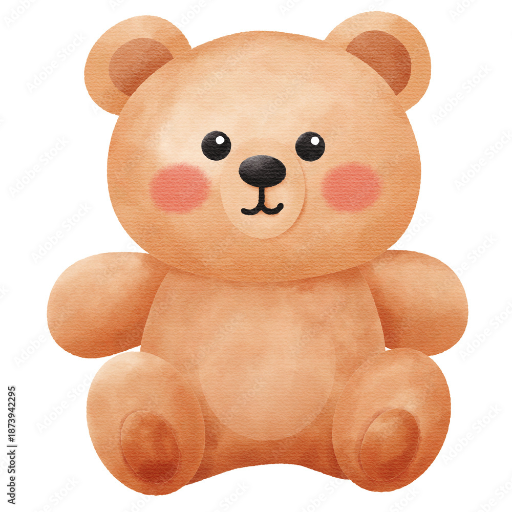 Fototapeta premium Cute Watercolor Sitting Teddy Bear Illustration: Adorable Baby Animal Character for Girls' Nursery and Baby Shower Design