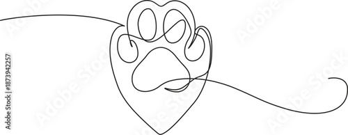 Single continuous line art minimal illustration dog paw inside heart shape