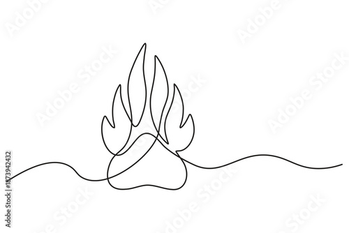 Continuous line art minimalist design concept furry dog paw footprint