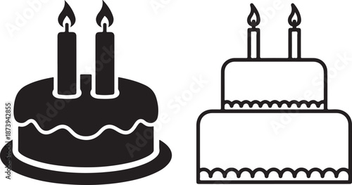 Birthday Cake with Candles Silhouette Celebration Icon Set