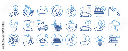 Energy Efficiency icon collection. Containing design Energy Efficiency, Environmental Conservation , Battery Charger, Carbon Neutrality, Environmental Impact