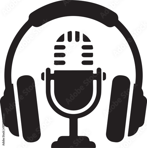 Podcast Microphone with Headphones Audio Recording Icon