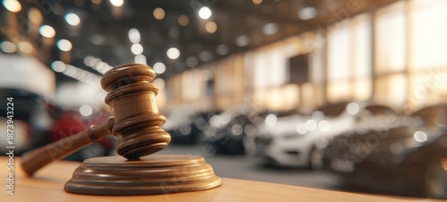 The Gavel in Foreground of Car Auction Suggesting Legal Action and Vehicle Repossession