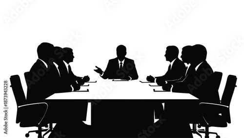 A silhouette of a business meeting around a conference table