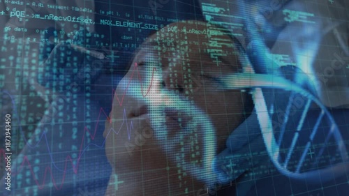 Animation of data processing over american dollar banknotes and grid