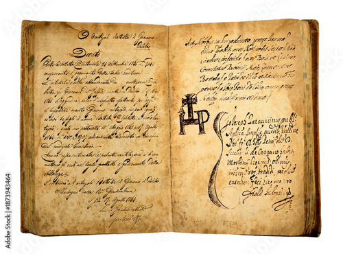 Old open book with writing