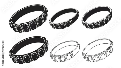 A collection of stylized bracelets and bangles in a graphic illustration