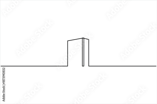 Elegant office building sketch, continuous one line art drawing of minimalist sign vector illustration