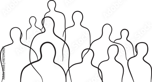 Continuous Line Drawing of a Group of People Together