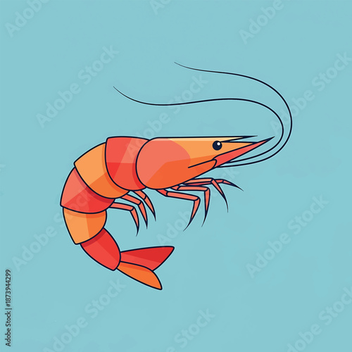 Illustration of a vibrant orange shrimp with long antennae.