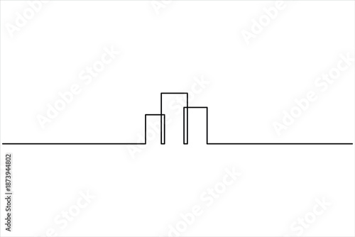Elegant office building sketch, continuous one line art drawing of minimalist sign vector illustration