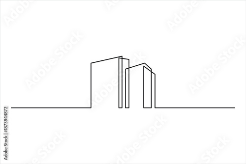 Elegant office building sketch, continuous one line art drawing of minimalist sign vector illustration