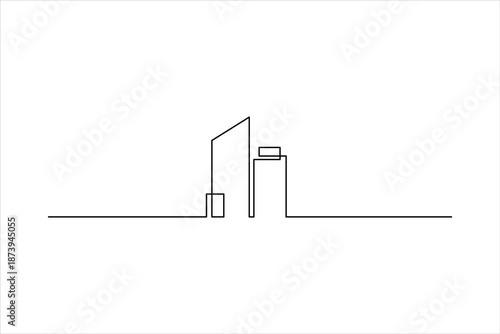 Elegant office building sketch, continuous one line art drawing of minimalist sign vector illustration